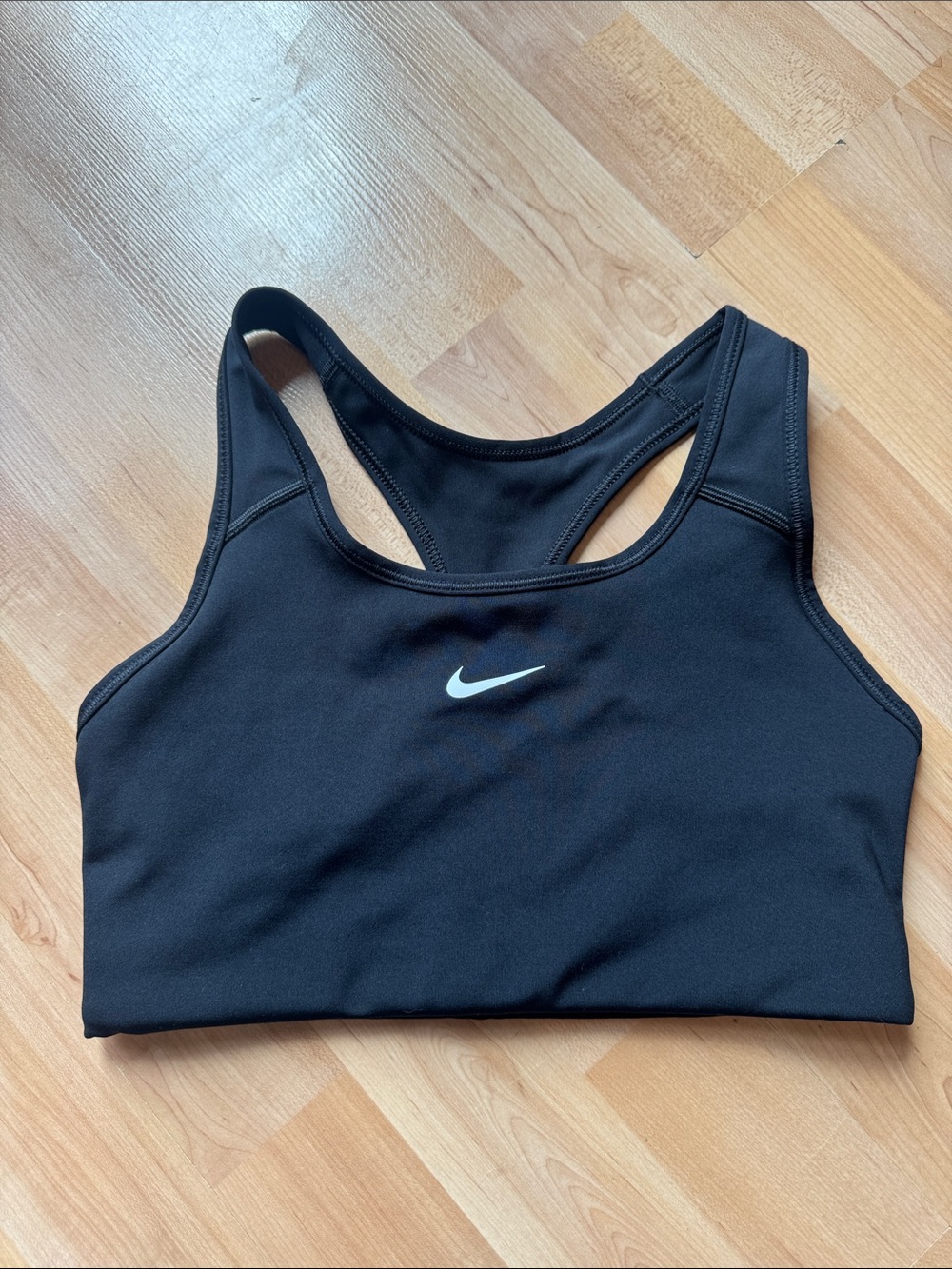 Nike Black Dri-FIT Racerback Sports Bra with White Swoosh